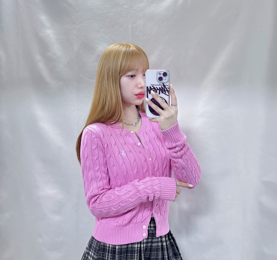 폴로 랄프로렌 핑크 포니 꽈배기 가디건  상품이미지1