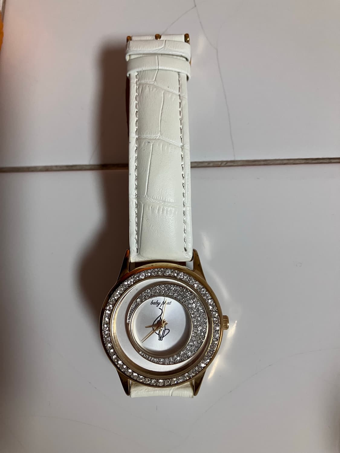 2000’s Y2K Baby Phat 여성 큐빅 손목시계 크림화이트 가죽 상품이미지2