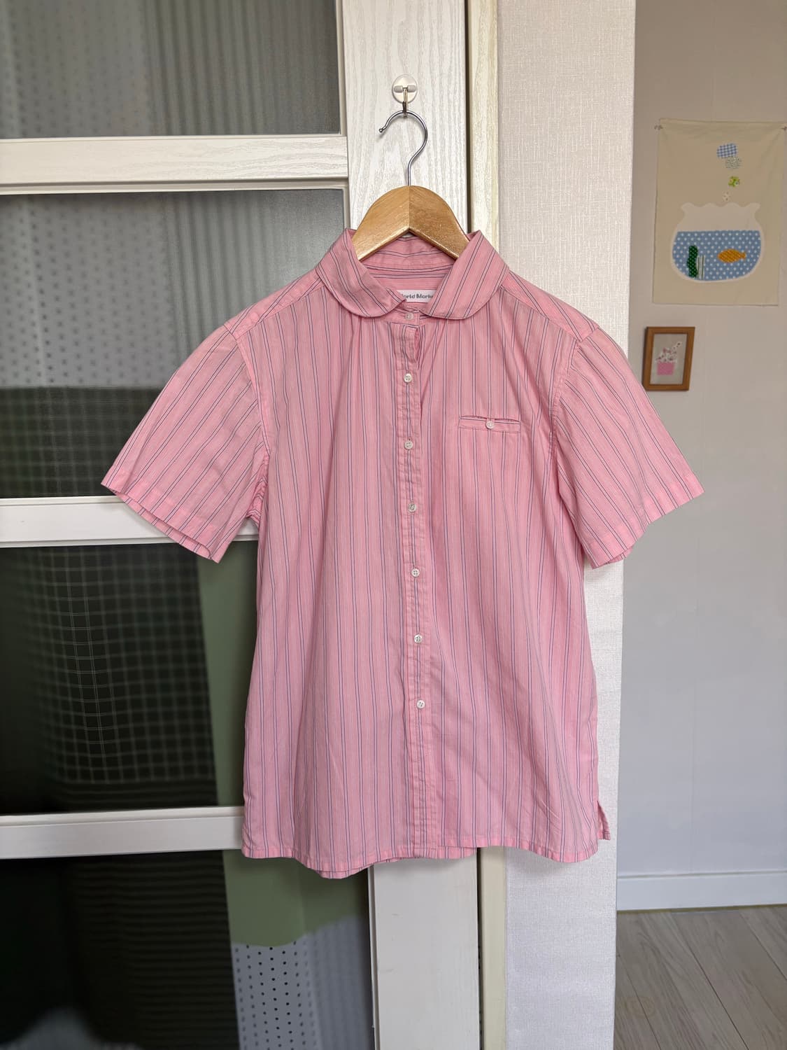 핑크 스트라이프 반소매 셔츠 상품이미지1