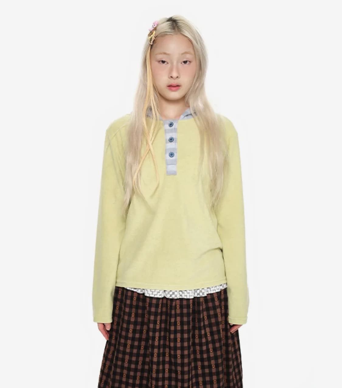 Hooded Henley Tee _lime 상품이미지1