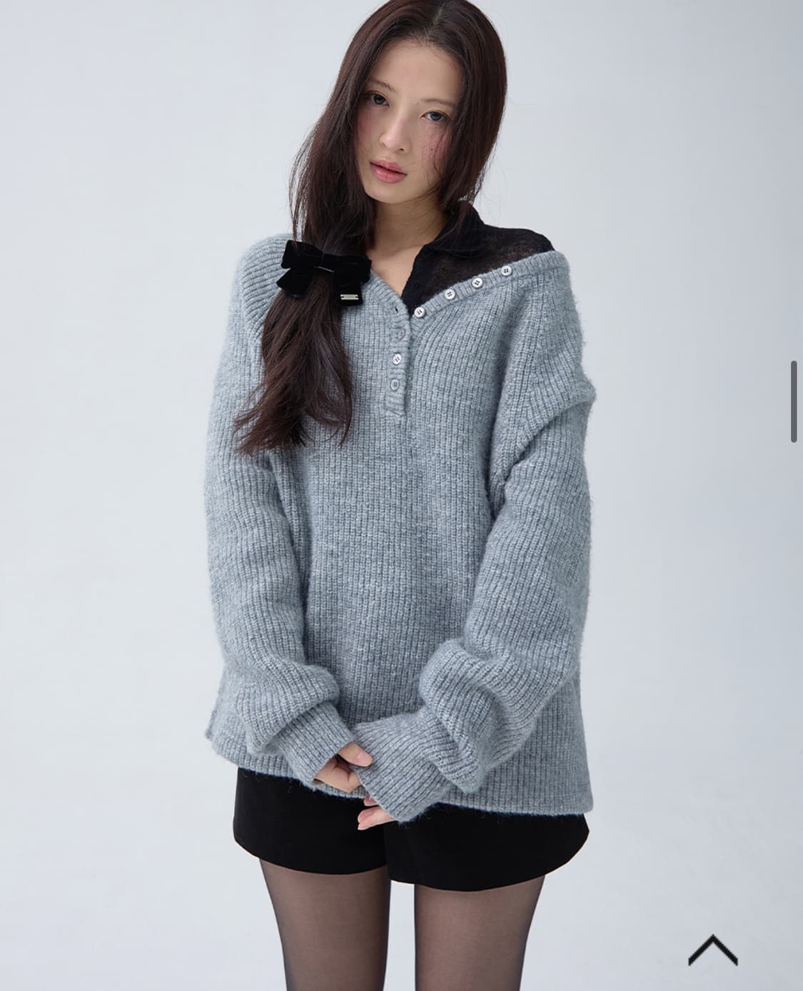 더티스 BUTTON BOXY WAFFLE WOOL KNIT 그레이 상품이미지3