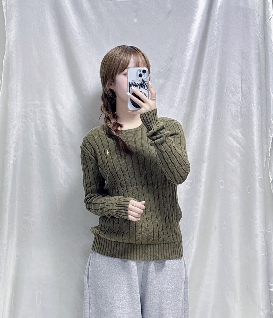 퓰로 랄프로렌 화이트포니 카키 꽈배기 니트  상품이미지2