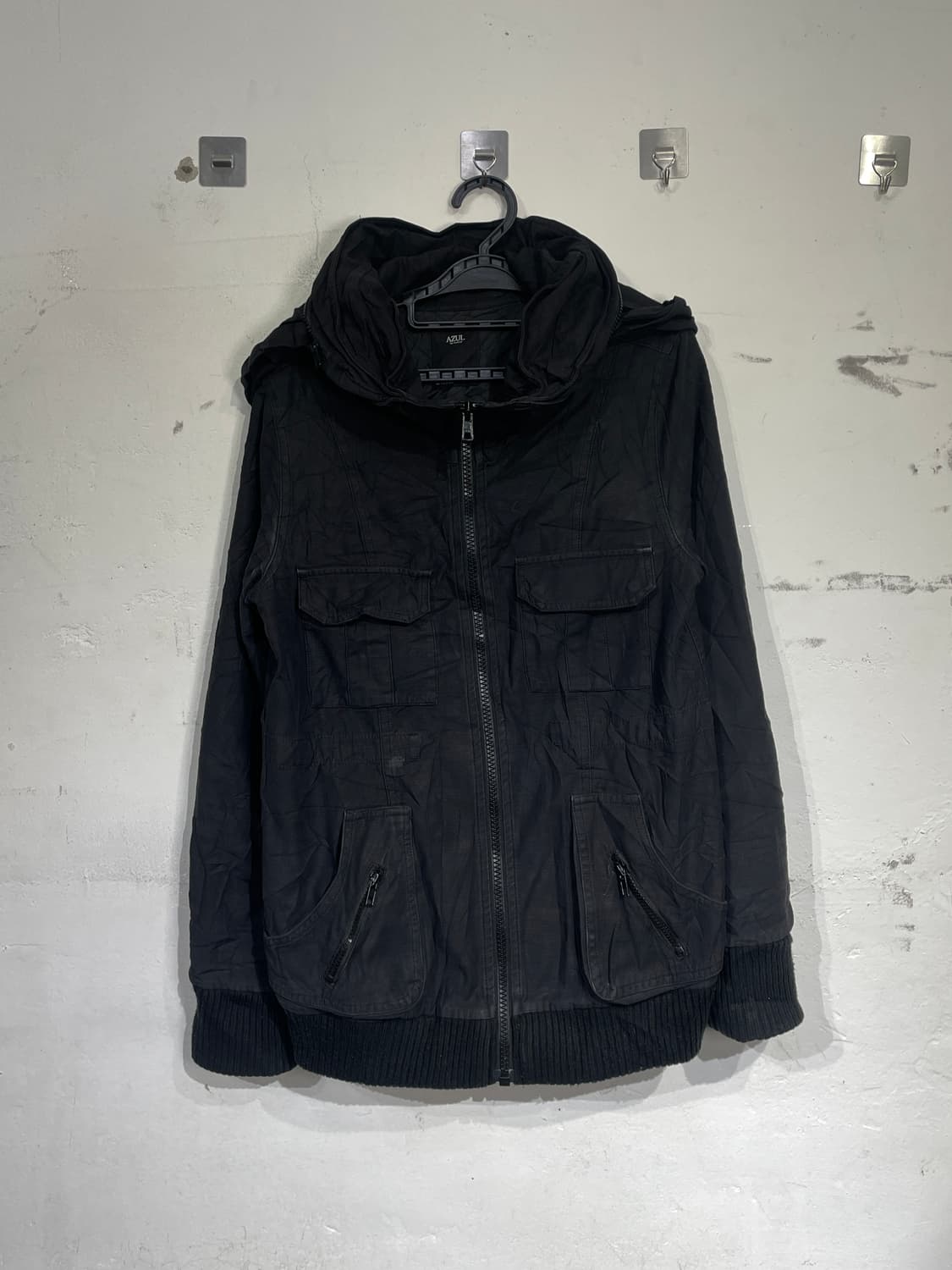 일본빈티지 Azul 블랙 빅후드 3D 포켓 고딕 텍티컬 펑크 자켓 M 상품이미지8