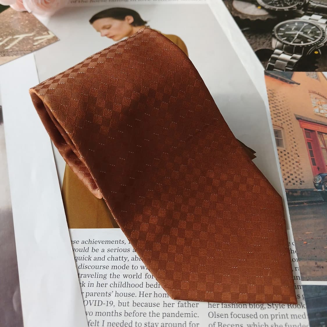 캘빈클라인 실크 브라운 체크 넥타이 9.2cm A+등급 A18816
 상품이미지3