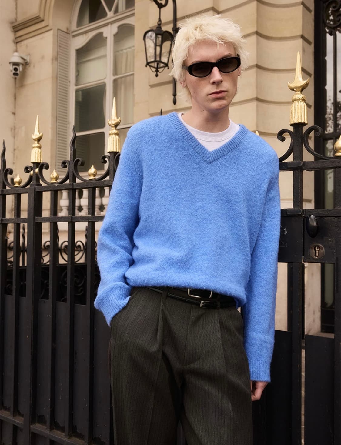 Stu 부클 브이넥 니트 아즈라블루 m 상품이미지2