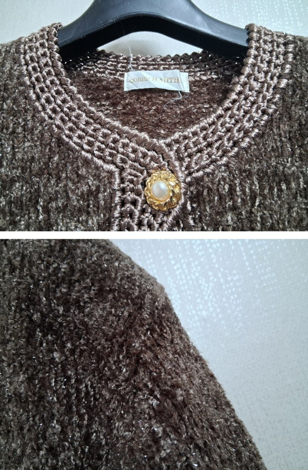 일본수입빈티지 QUEEN MARTHA 벨벳트위드니트가디건 은사반짝이 77 상품이미지4