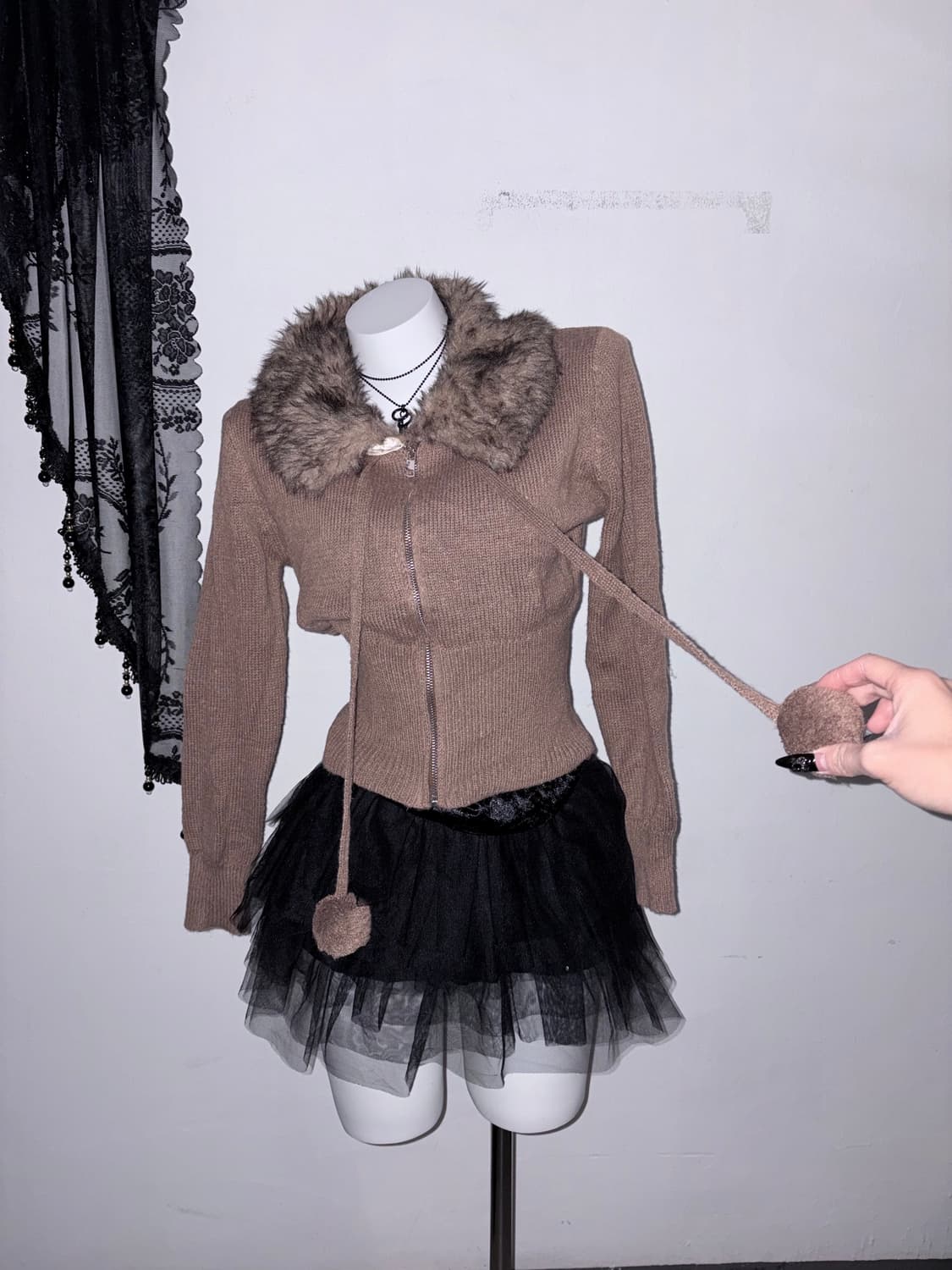 코코아 폼폼 퍼 후집 데일리 갸루 퍼 후드 후드집업  상품이미지3