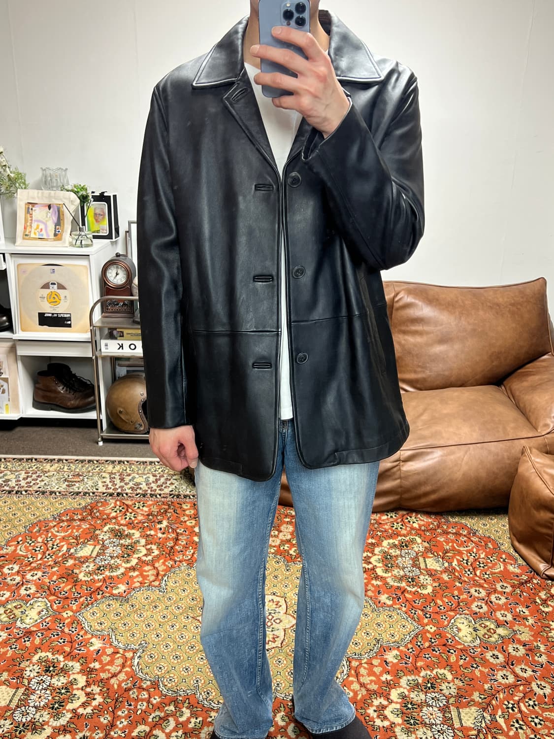 [착용샷] 샐리 존 뉴욕 리얼 레더 카코트 L 상품이미지2