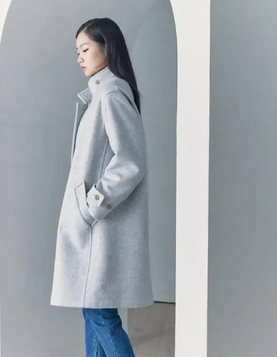 구호플러스 하이넥 캐시미어울 코트 프리사이즈 상품이미지7