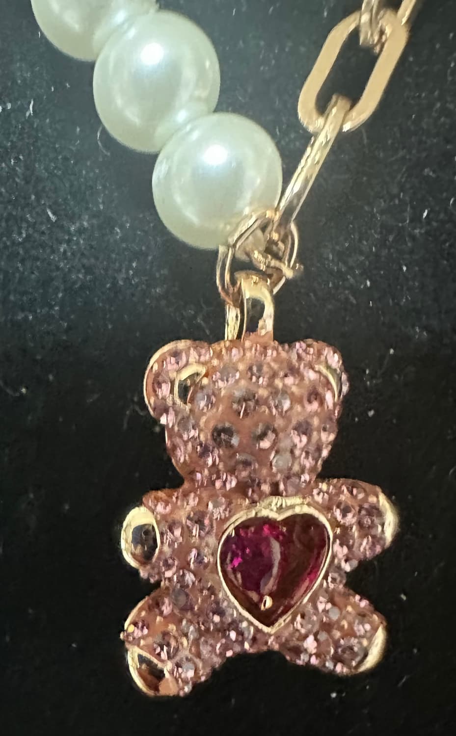 스와로브스키진주/체인 곰돌이 팬던트 목걸이 상품이미지3