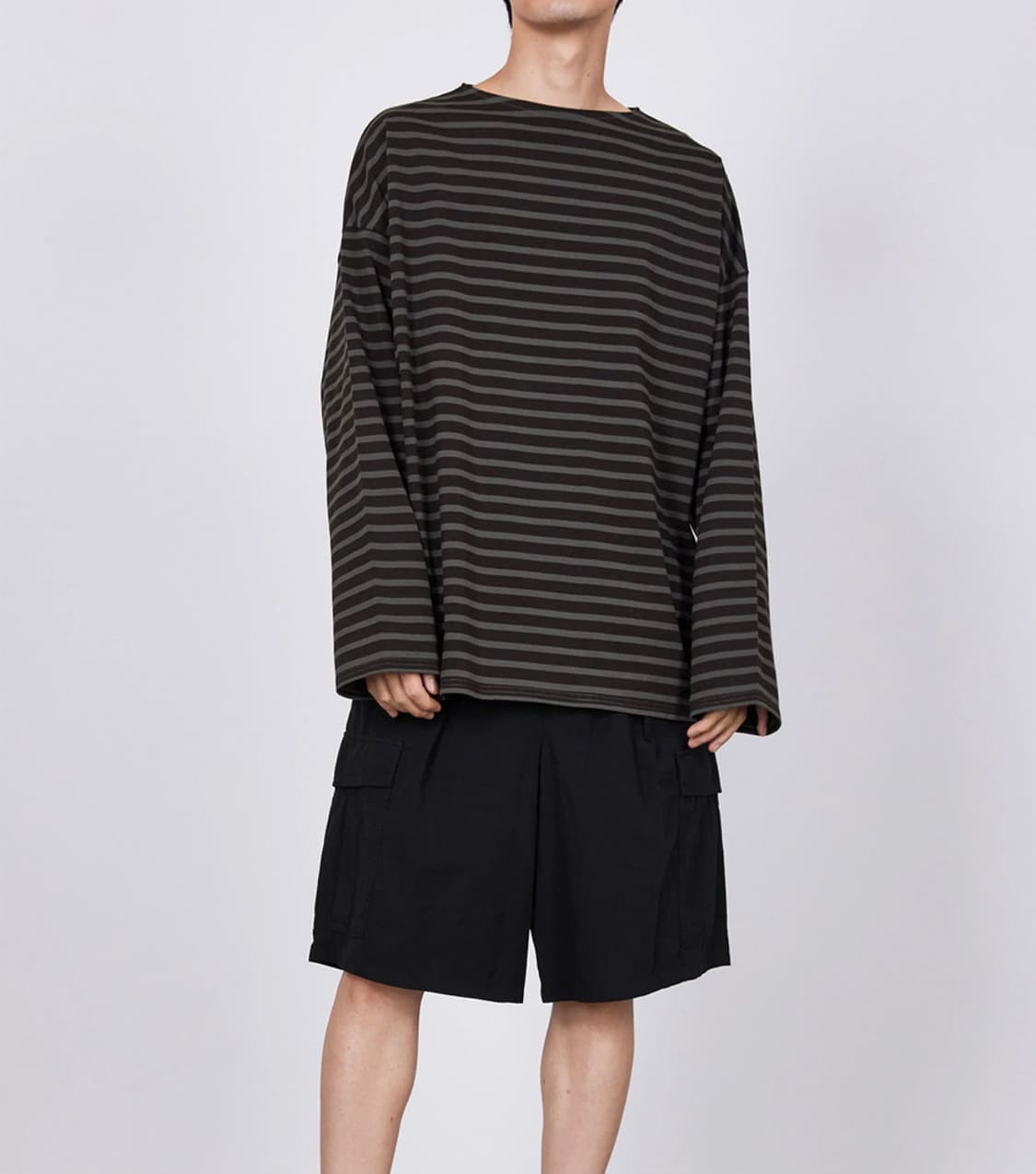 마카(marka) 스트라이프 롱슬리브 브라운 차콜 상품이미지1