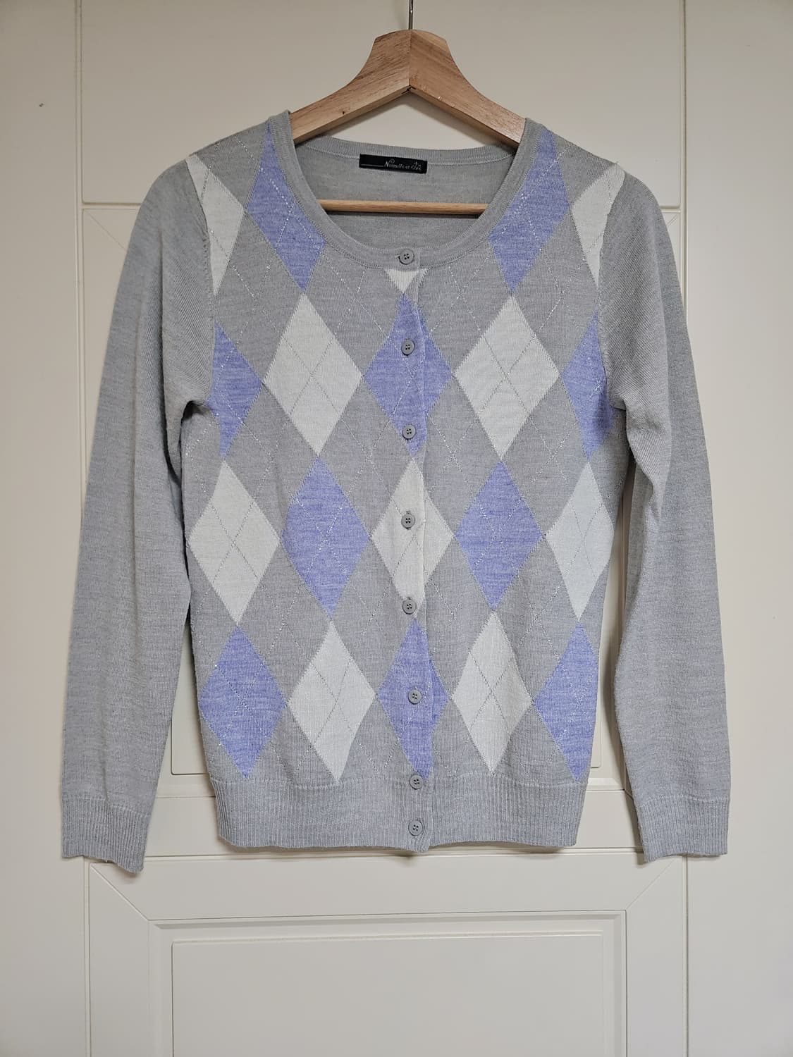 아가일 다이아몬드 패턴 라운드넥 글리터 가디건 상품이미지1