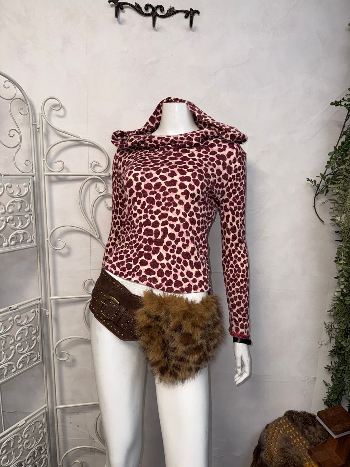 Cherry pink leopard hood knit 상품이미지1