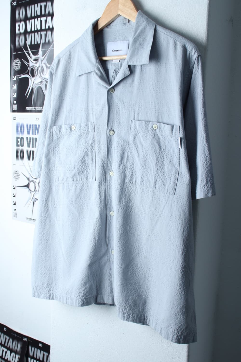 (L-XL) 커버낫 반팔 카라 티셔츠 셔츠 남방 연블루 무지-H30645 상품이미지1
