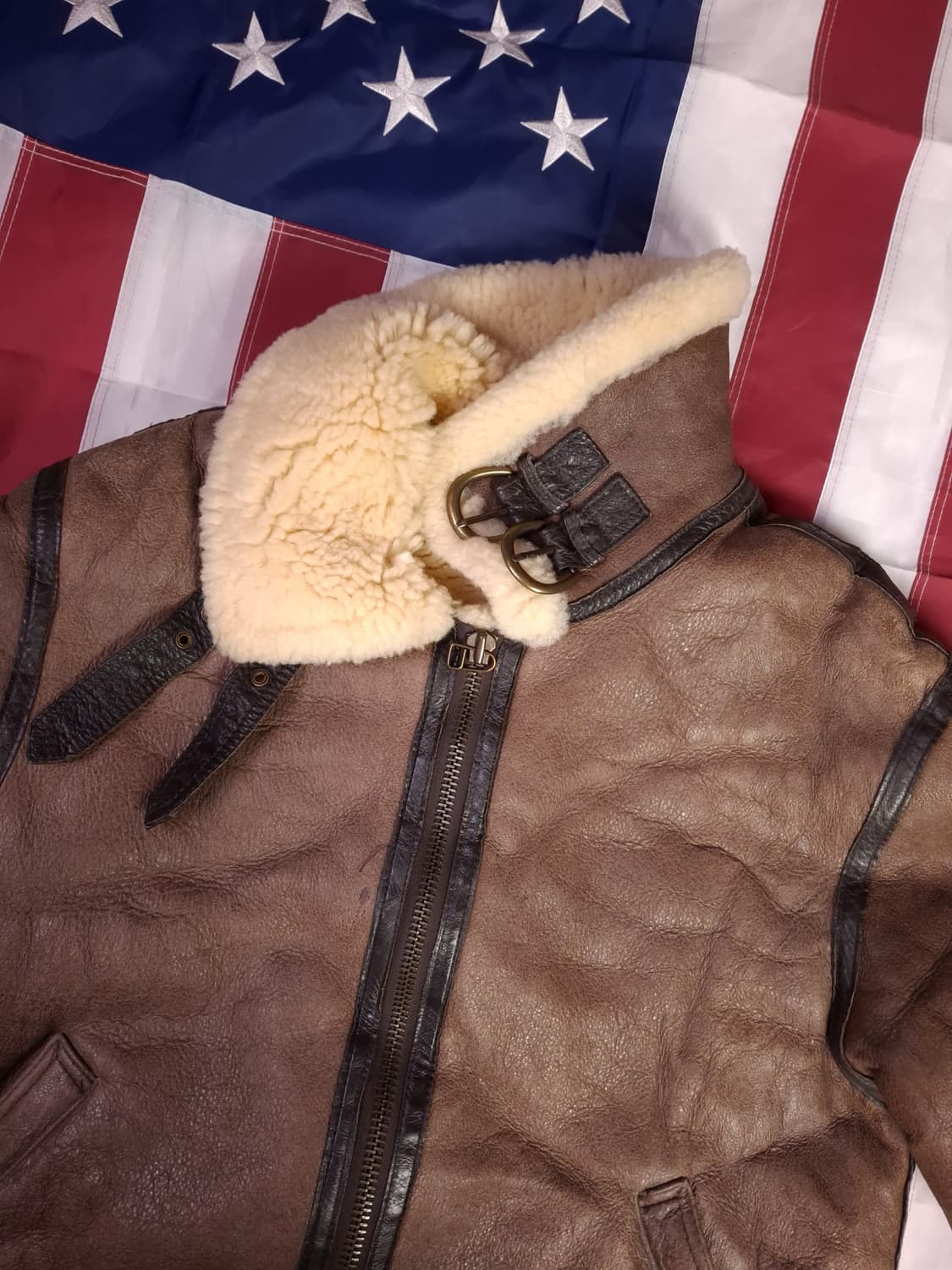 90's 국내산 미공군 B-3 TYPE 리얼레더 항공폭격기 무스탕 상품이미지6