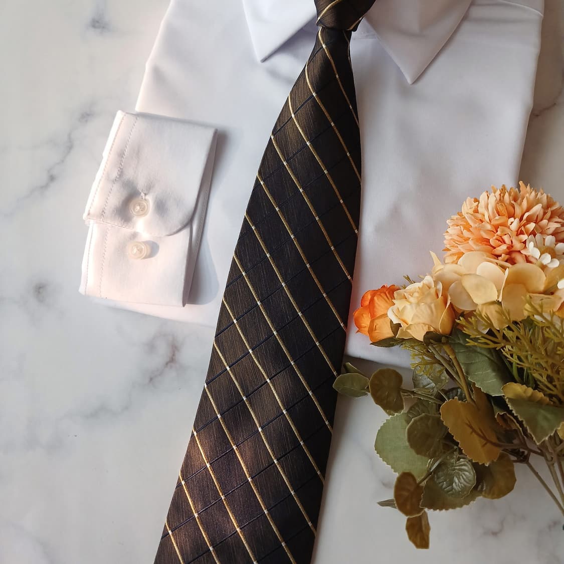 아쿠아스큐텀 실크 브라운 체크 넥타이 9.7cm A+등급 A19412
 상품이미지7