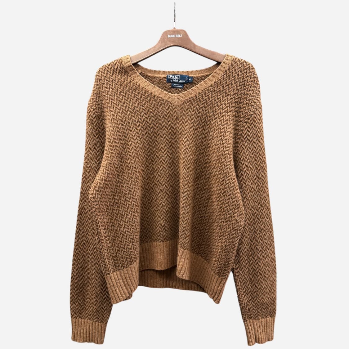 폴로 랄프로렌 울니트 V넥 헤링본패턴 디테일 루즈핏 브라운 상품이미지1