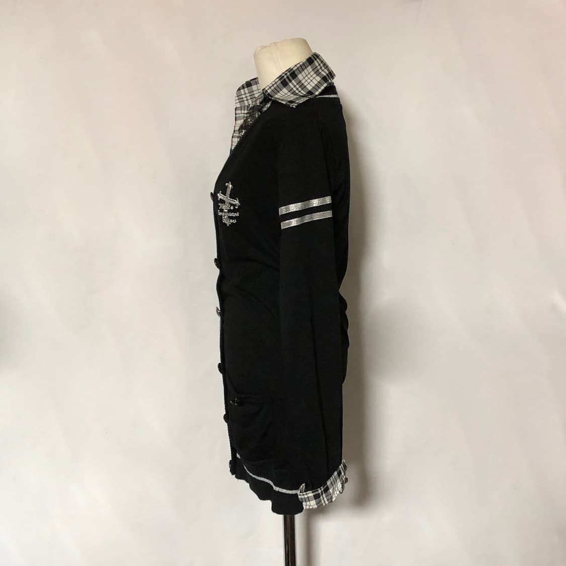 레이어드 체크 셔츠 가디건 블랙 상품이미지7