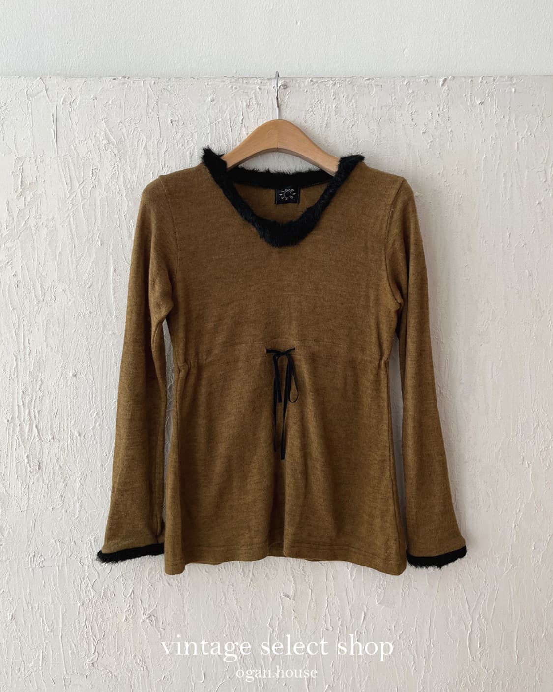 vintage mustard camel fur trimming top 상품이미지3