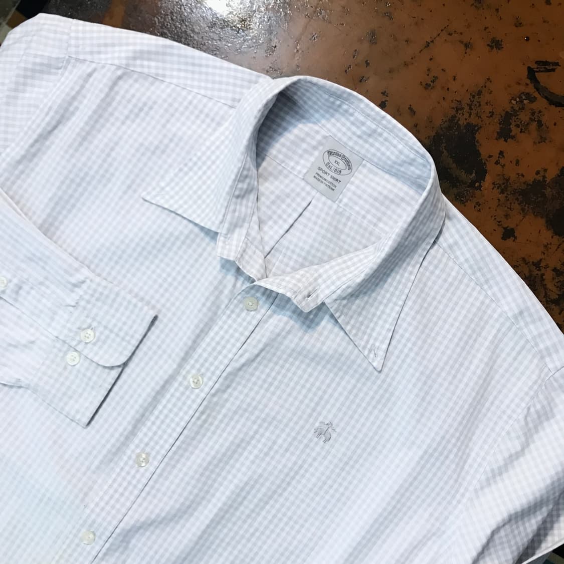 브룩스브라더스 라이트 그레이 깅엄 체크 코튼 셔츠 남성 110 사이즈 상품이미지3