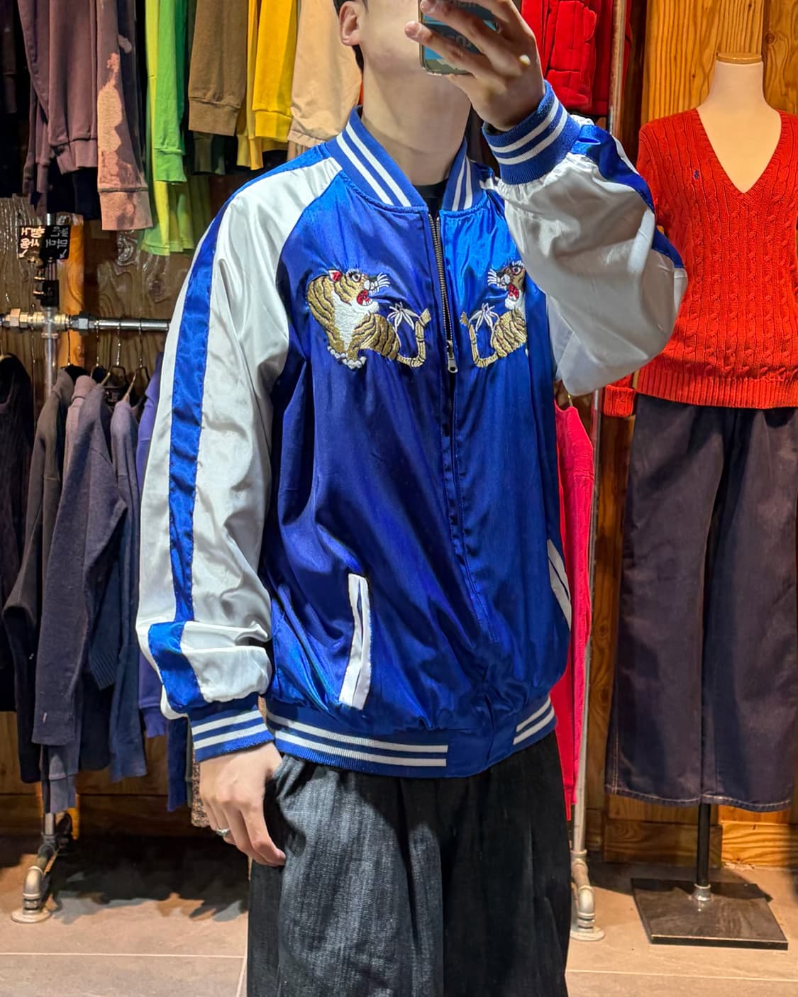 XXL Japan 자수 디테일 리버시블 벨벳 스카잔 상품이미지4