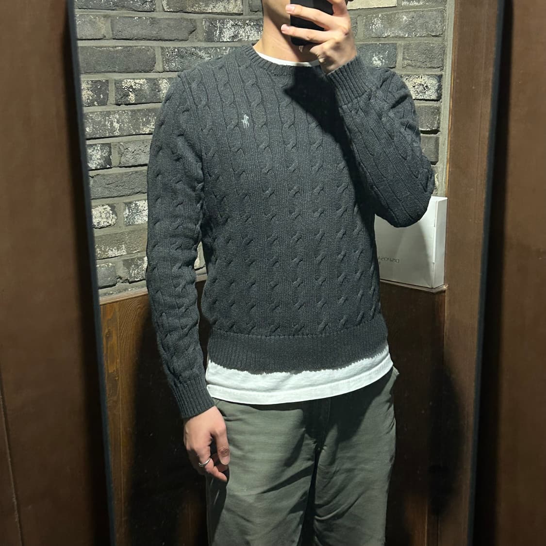 M) 폴로 랄프로렌 코튼 케이블 꽈배기 라운드넥 니트 차콜 상품이미지9