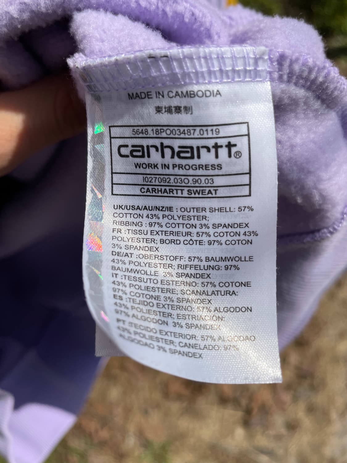 칼하트 wip 맨투맨 연보라 상품이미지5