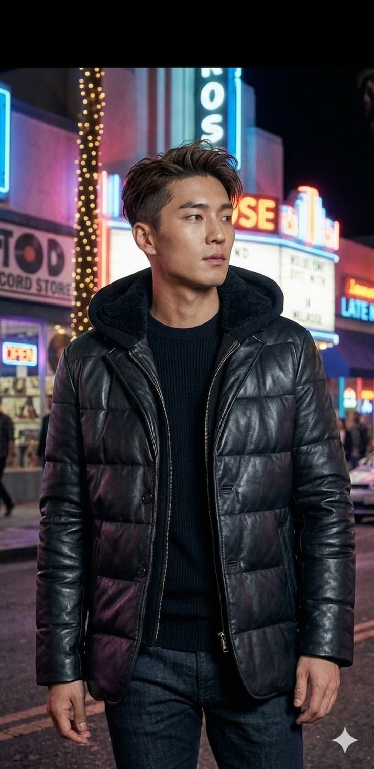 바쏘옴므 블랙컬러 프리미엄 천연 양가죽 구스다운 자켓 상품이미지1