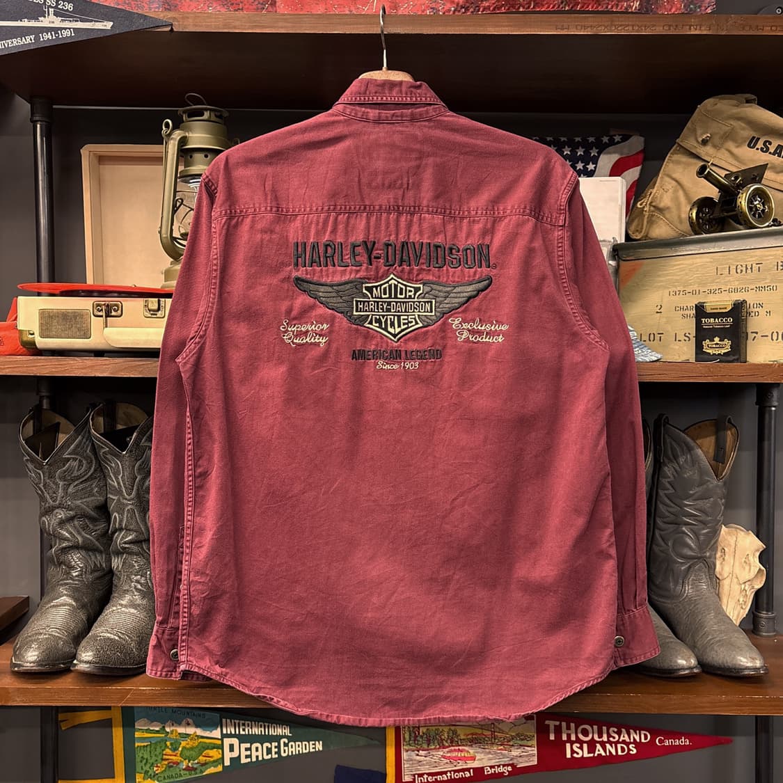 00s 할리데이비슨 헤비코튼 버건디 워크셔츠 스냅버튼 N959 상품이미지2