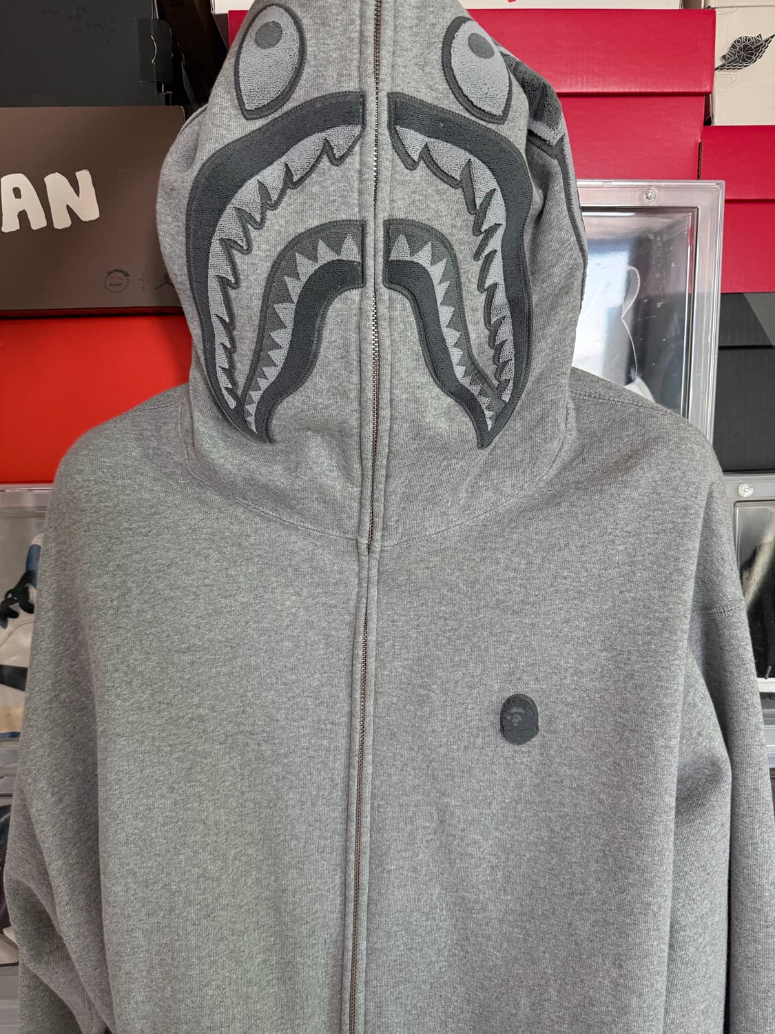 베이프 에이프 헤드 원 포인트 샤크 집업 후드 그레이 L 상품이미지2