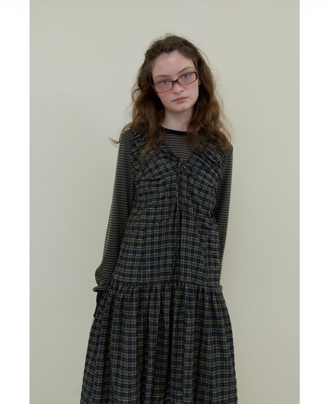 노컨텐츠 체크 슬리브리스 원피스 상품이미지1