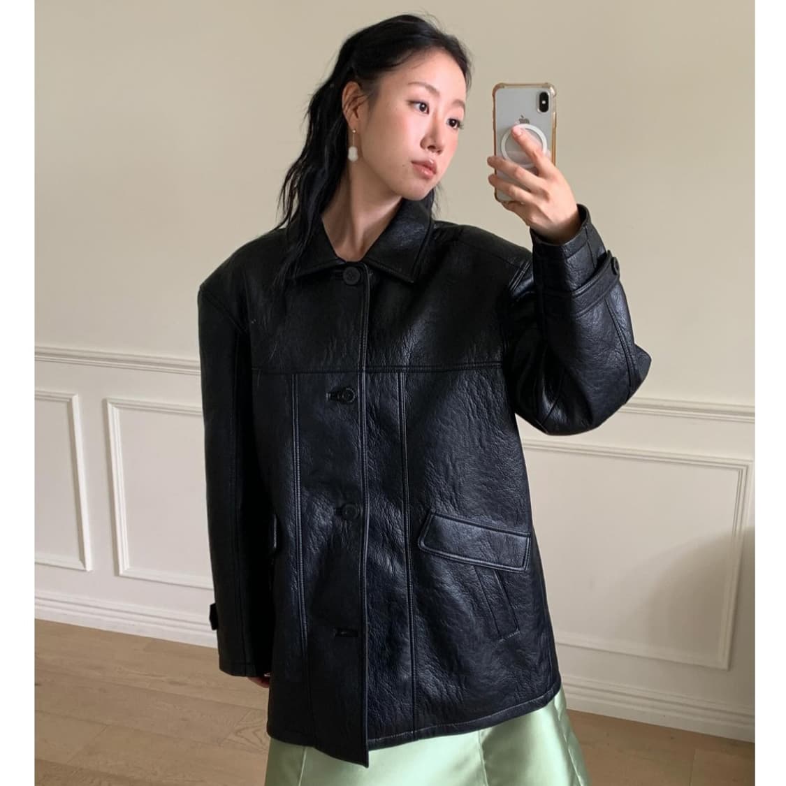 러브마이산타 아워 빈티지 레더 하프 자켓 레더 자켓 가죽 자켓 상품이미지2