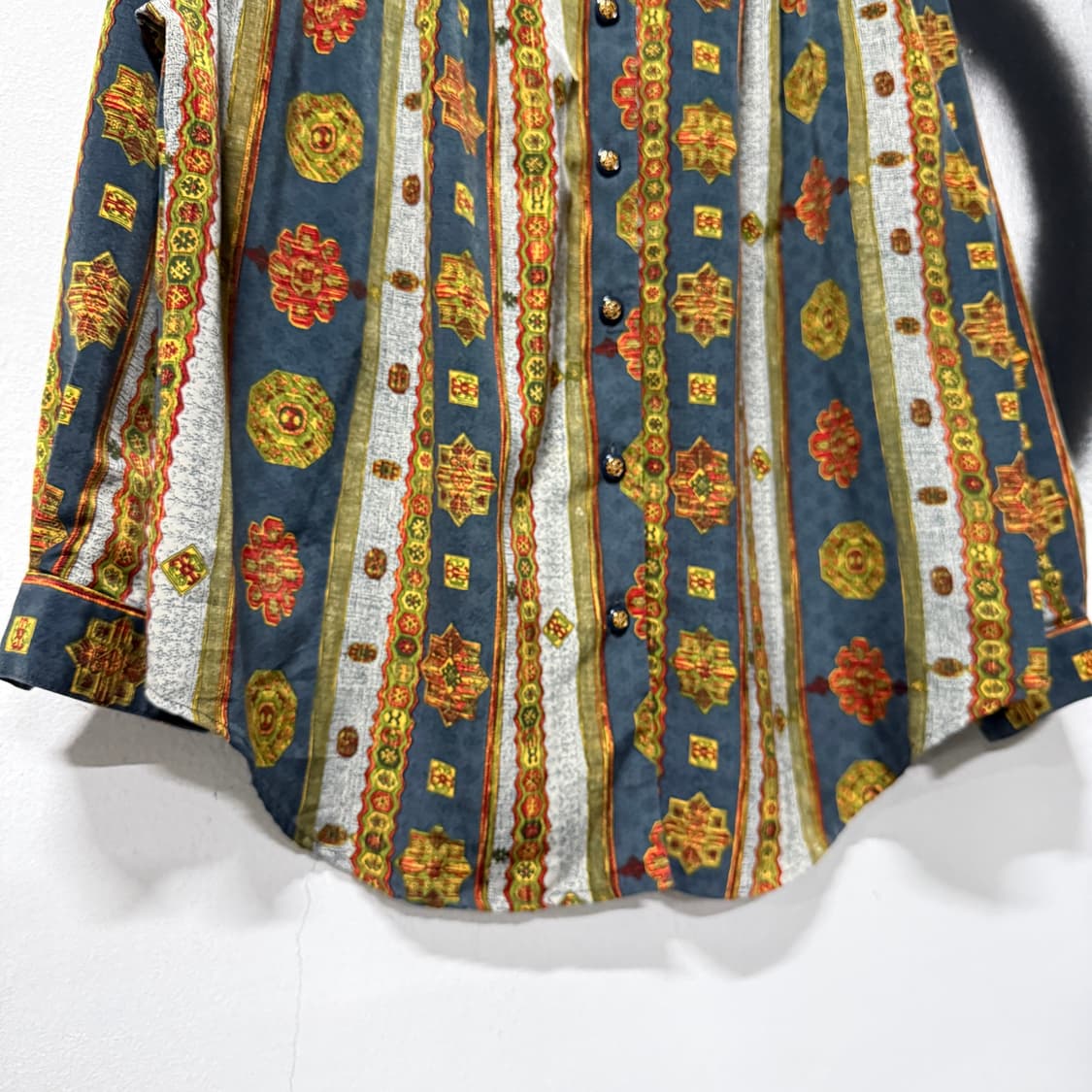 VTG 빈티지 바로크 에스닉 패턴 스트라이프 핀턱 긴팔 셔츠 상품이미지4