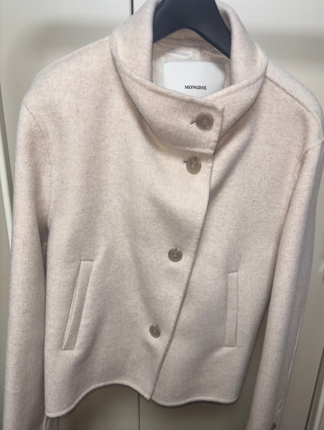 몽돌 캐시미어 울 핸드메이드 하이넥 크롭 코트 오트밀 s 상품이미지2