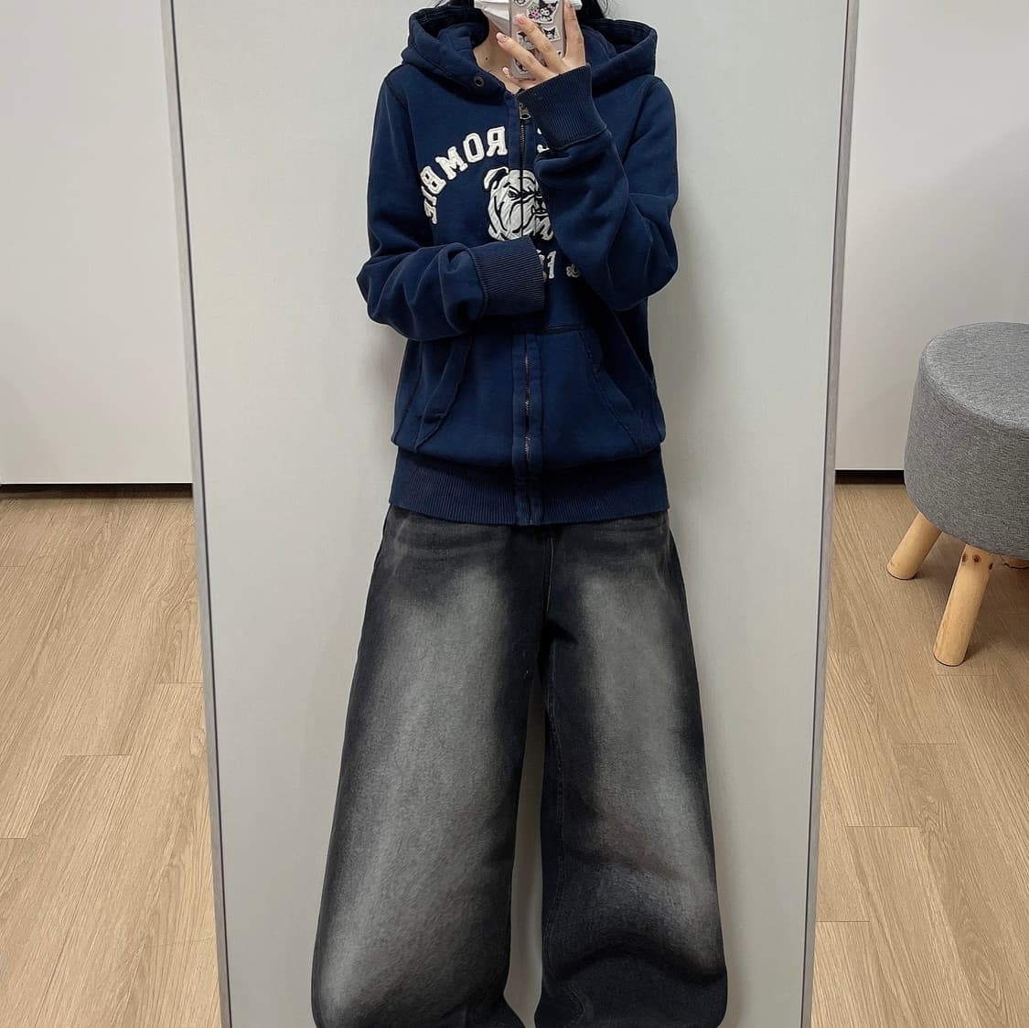 아베크롬비 불독 자수로고 네이비 후드집업 상품이미지1