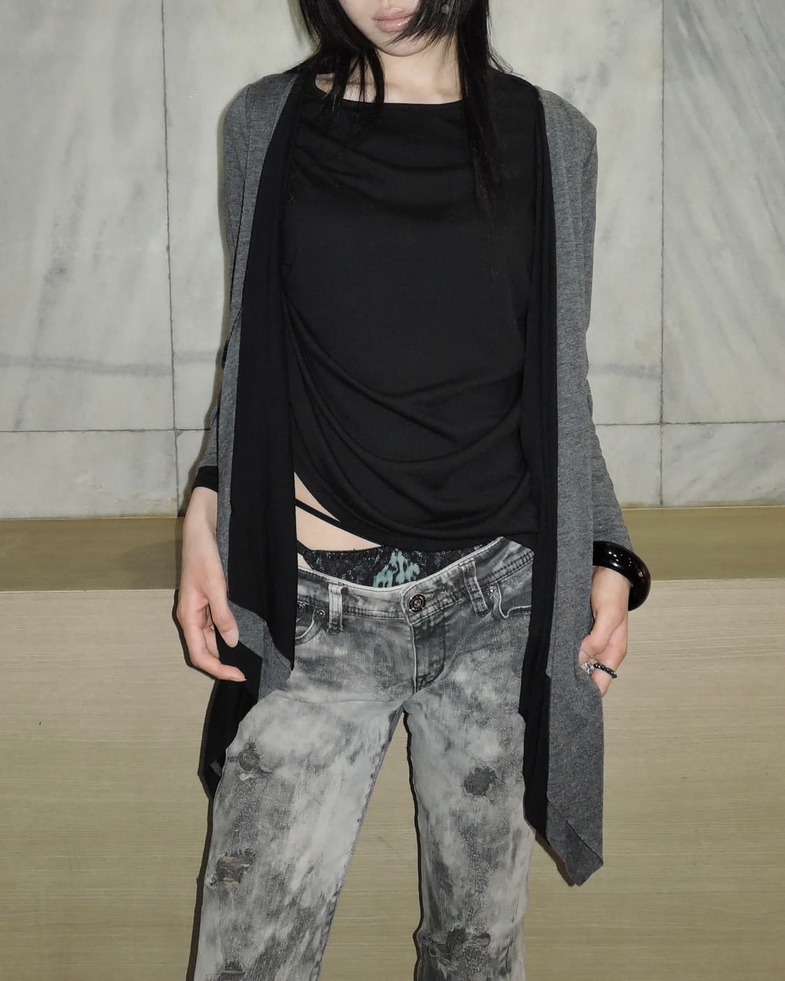 Layered Asymmetric Drape Cardigan 상품이미지1