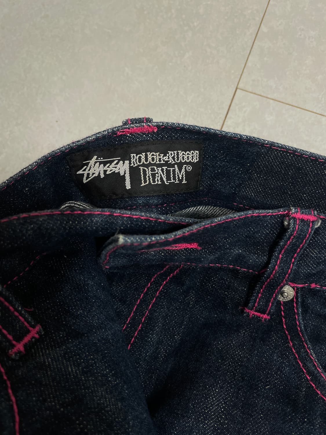 [30 size] stussy 스투시 데님 반바지 pink 로고 상품이미지2