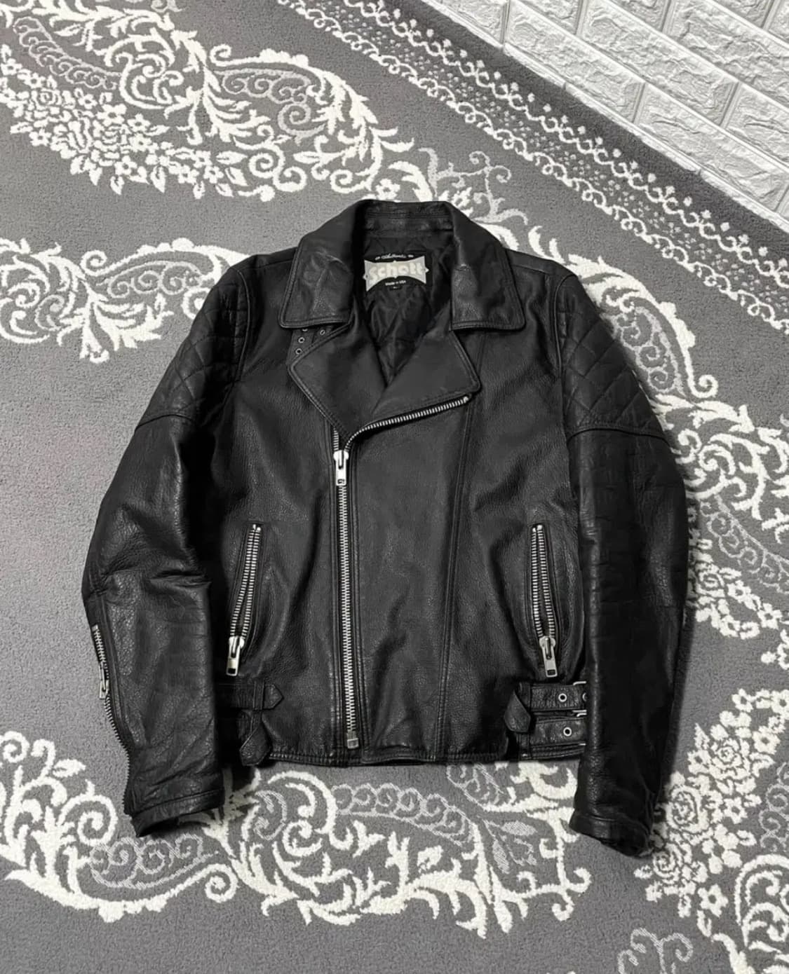 쇼트 Schott nyc 블랙 퀼팅 가죽 라이더 레더자켓 L 상품이미지3