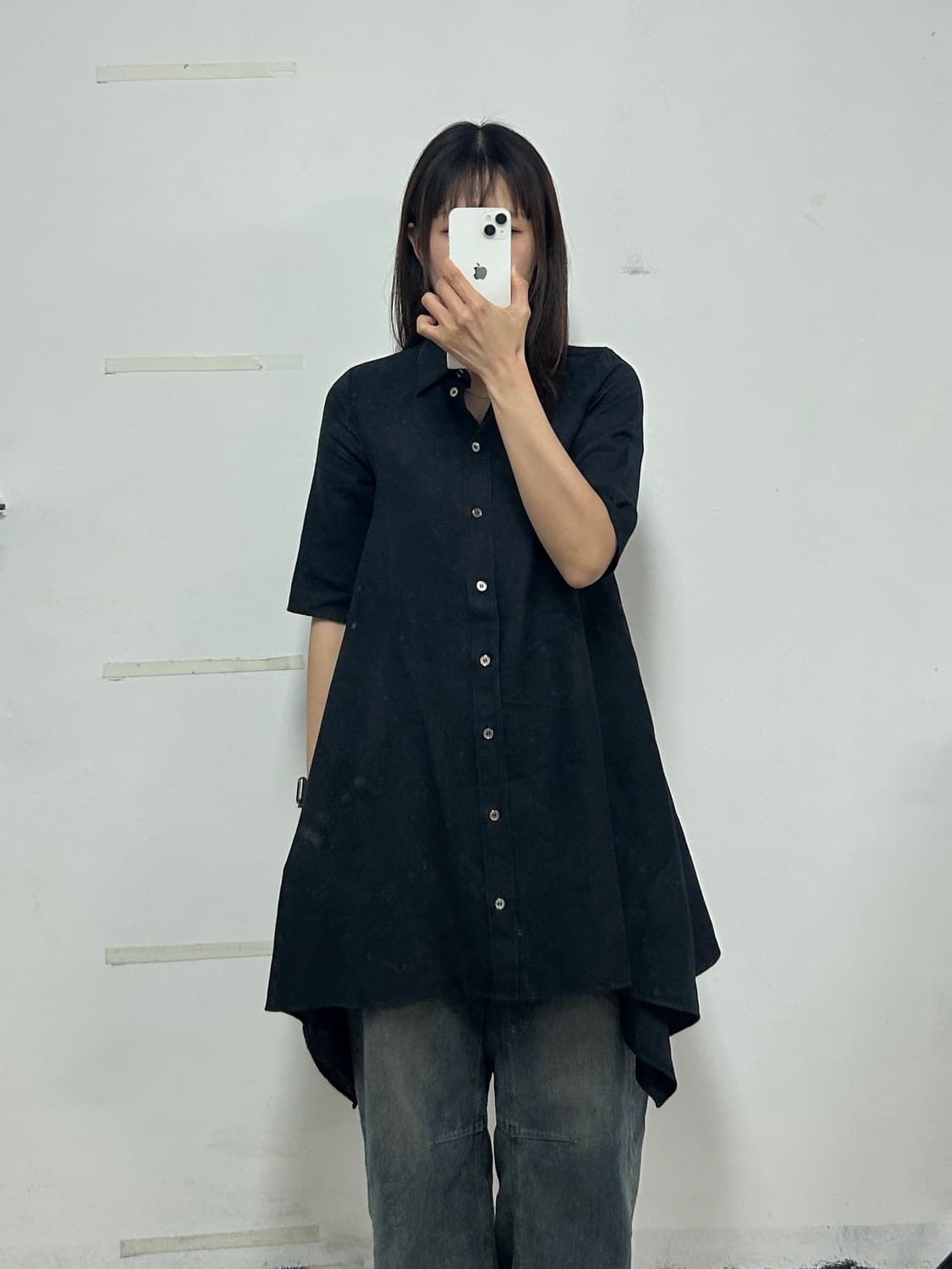 MM6 메종 마르지엘라 코튼 린넨 혼방 셔츠 드레스 블랙  상품이미지2