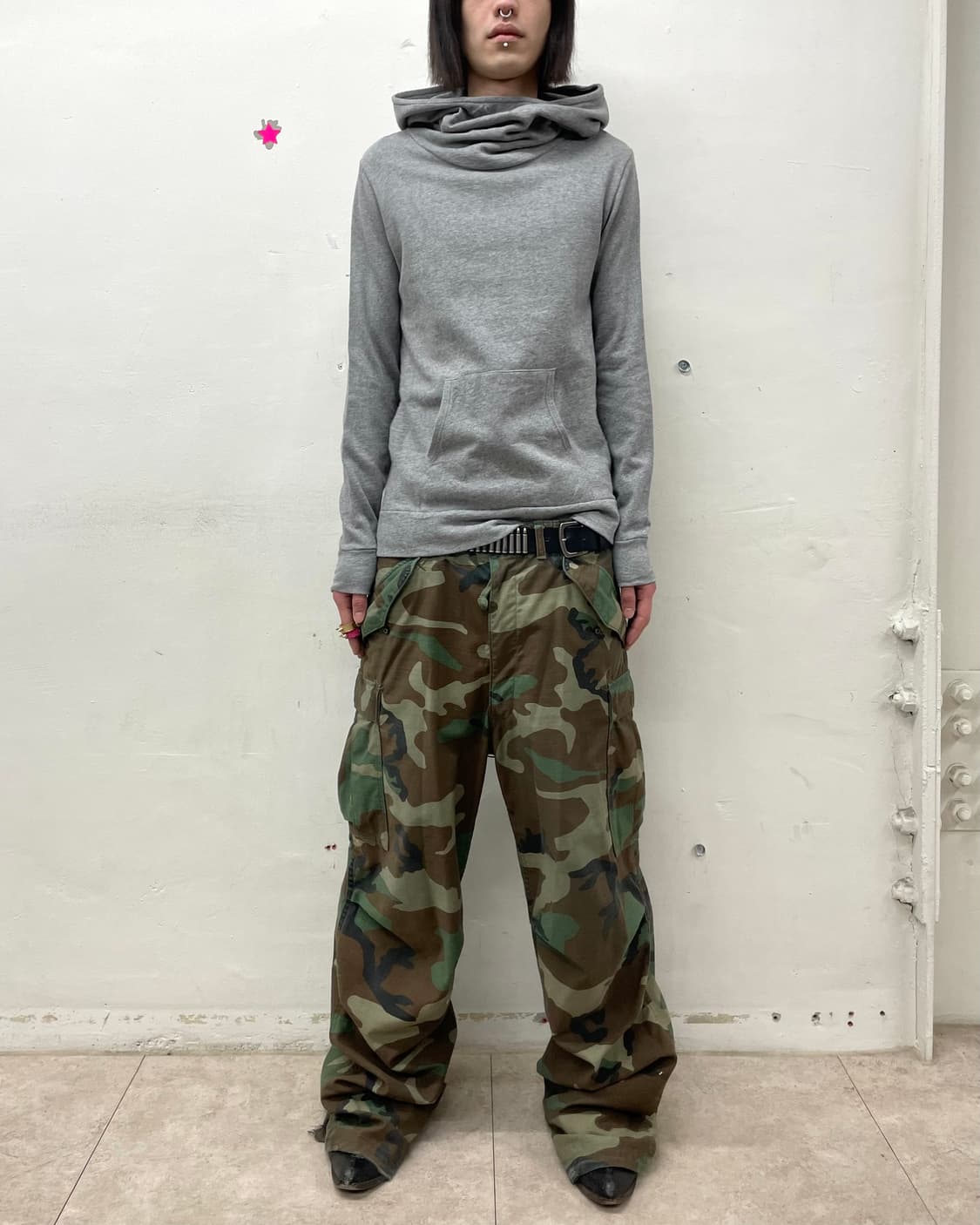 High-neck Gray Basic Hoodie 상품이미지5