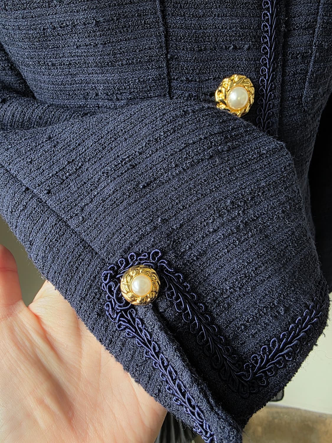 네이비 레이스 테이핑 부클 트위드 원피스 상품이미지4