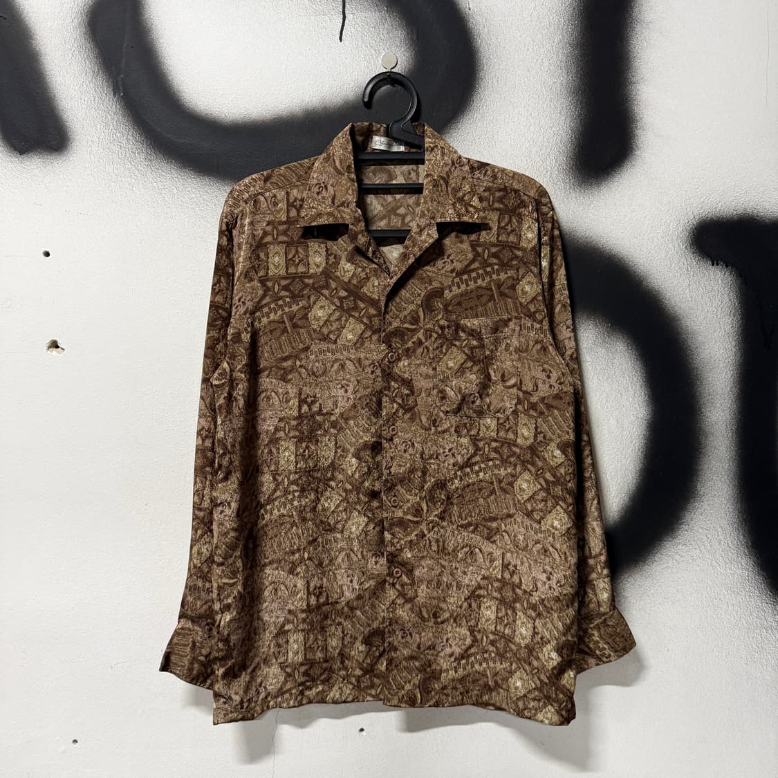 VTG 빈티지 오리엔탈 에스닉 풀 패턴 원포켓 긴팔 셔츠 상품이미지1