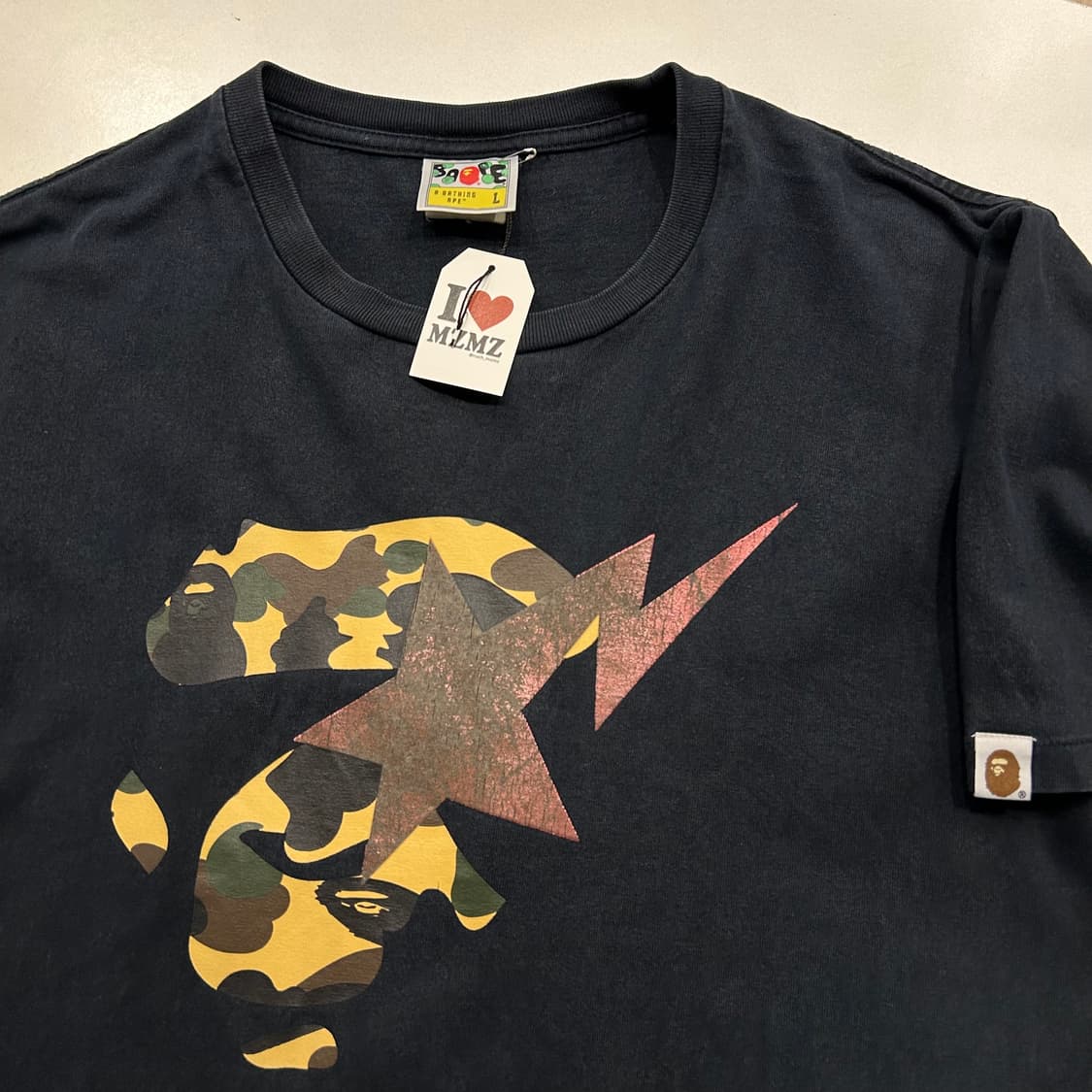 [L] 베이프 스타 페이스 카모 반팔 티셔츠 블랙 상품이미지9