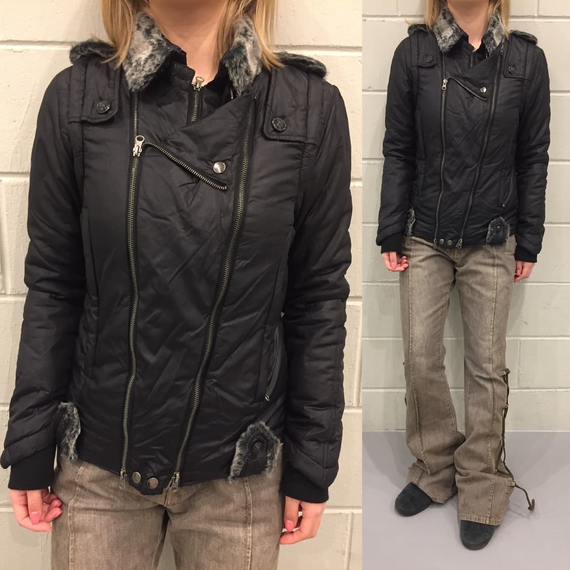 RUMOR 퀼팅 퍼 라이더 자켓 상품이미지1