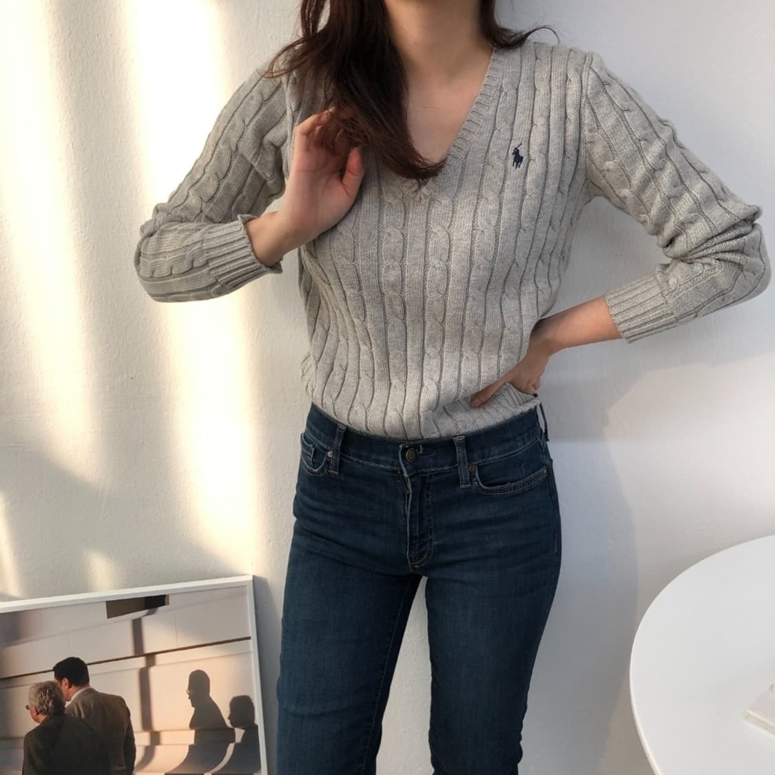 (정품 무료배송)폴로 여성 브이넥 케이블 니트 상품이미지7
