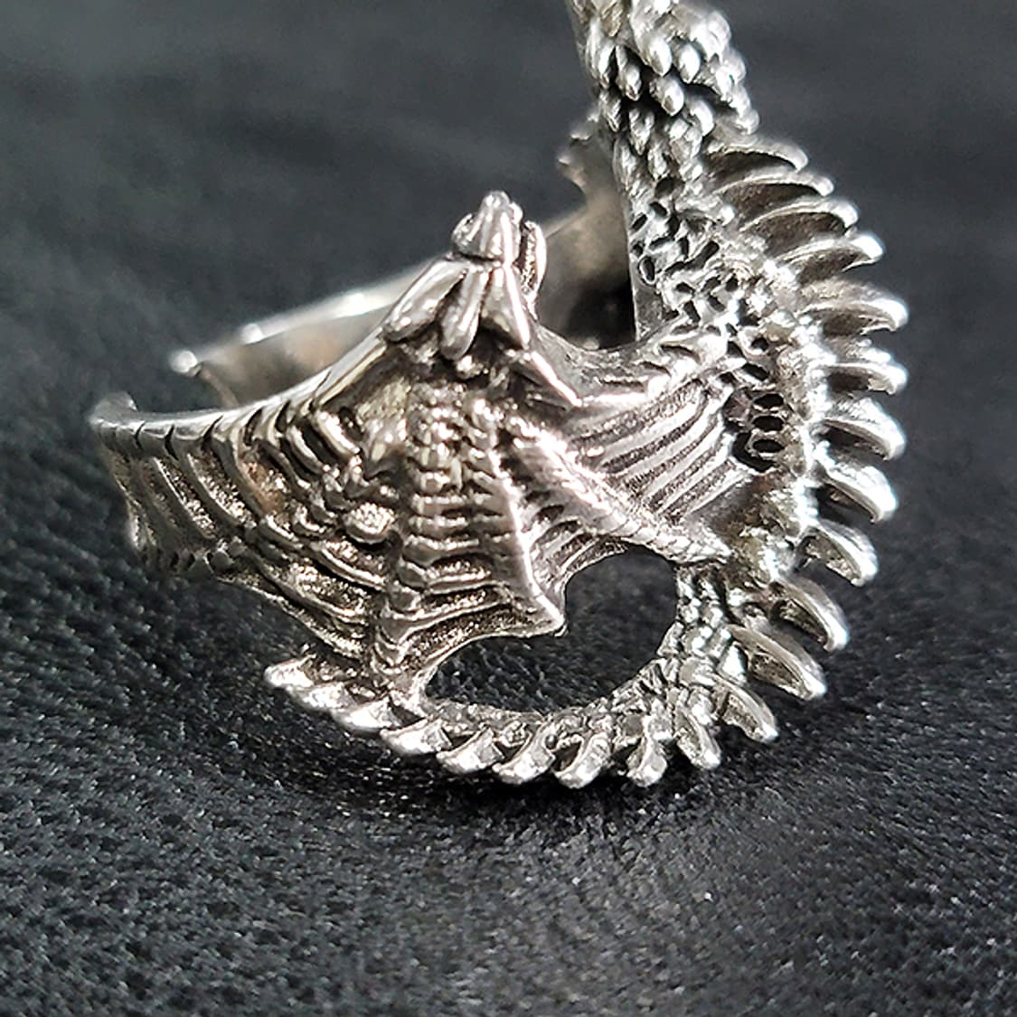 Zalthor 백동 빅사이즈 남자 엔틱 빈티지 용 비늘 드래곤 반지 상품이미지2