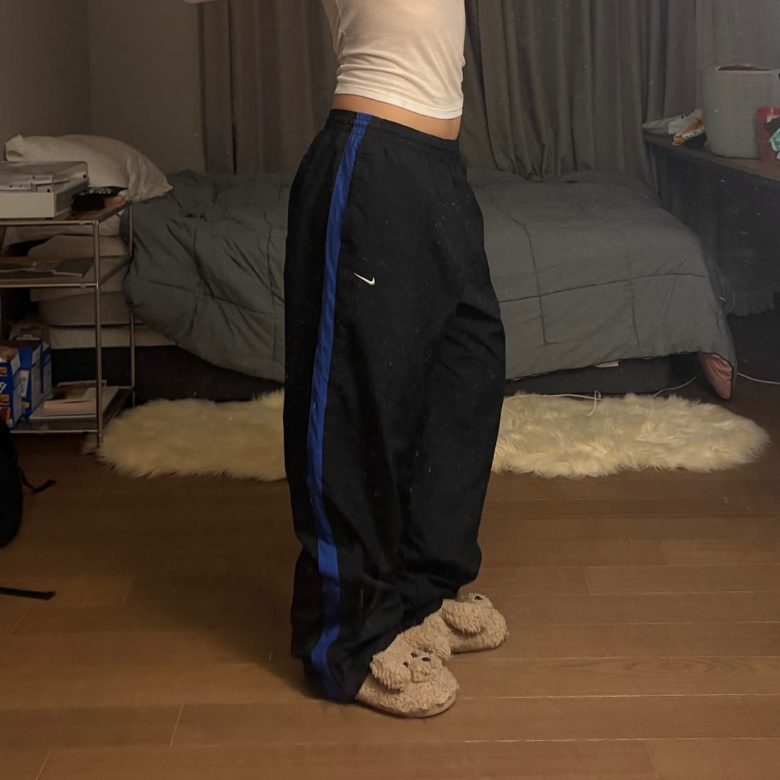 나이키 블랙 블루 스트링 와이드 트랙팬츠 상품이미지1