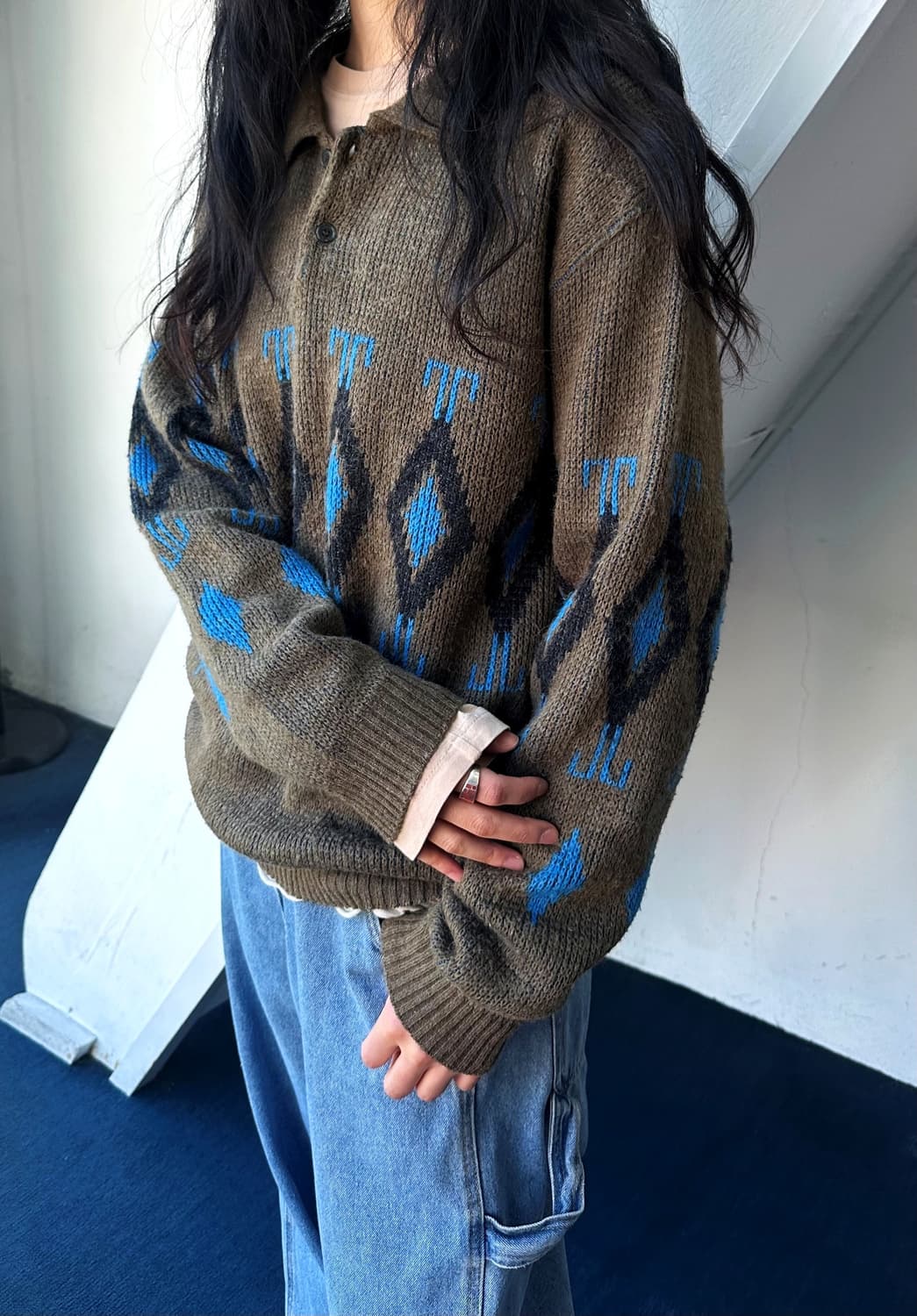 90's middle gauge loose knit polo 상품이미지8