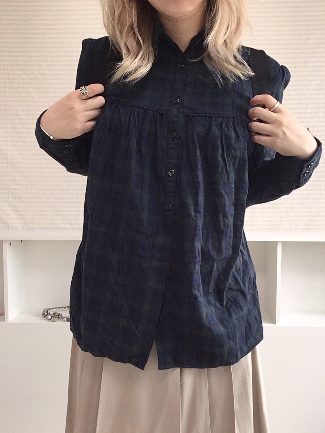 jpn vintage green check babydoll collar  상품이미지2