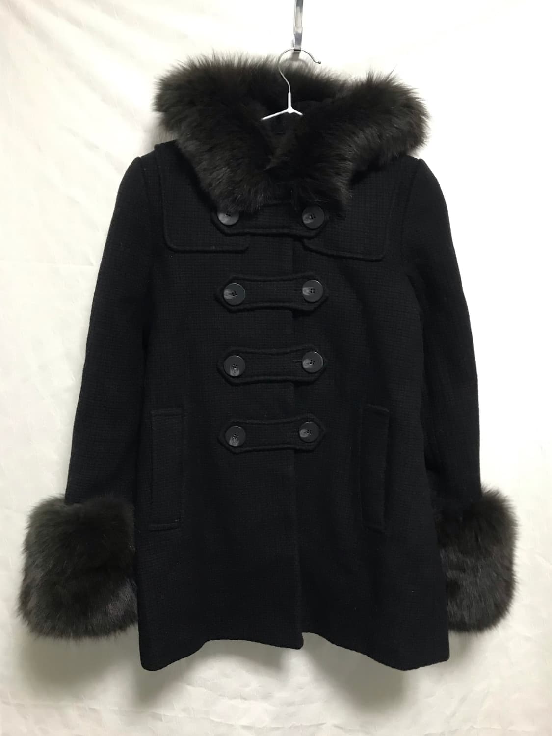 빈티지 갸루 나폴레옹 버튼 퍼 트리밍 후드 코트 상품이미지1